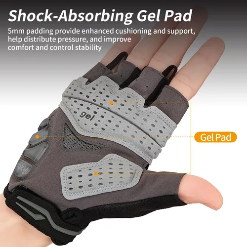 Vista 2 de Souke Sports Guantes de ciclismo para hombre con almohadillas de gel, guantes de bicicleta de medio dedo, ligeros, antideslizantes, absorben