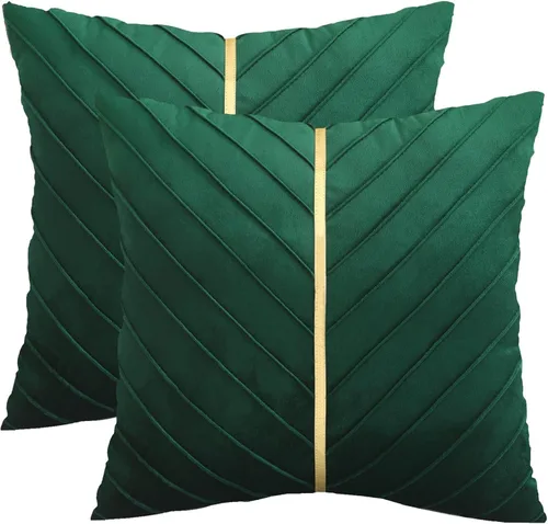 Vista 12 de Fundas de Almohada Decorativas de Terciopelo Verde Aguamarina de 16 x 16 pulgadas, Paquete de 2 con Cuero Dorado Decorativo de Navidad, Fundas