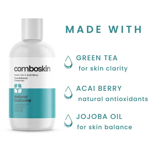 Vista 5 de natural outcome Combination Skin True Balance - Limpiador facial con té verde y bayas de acai, gel limpiador facial para hombres y mujeres, libre