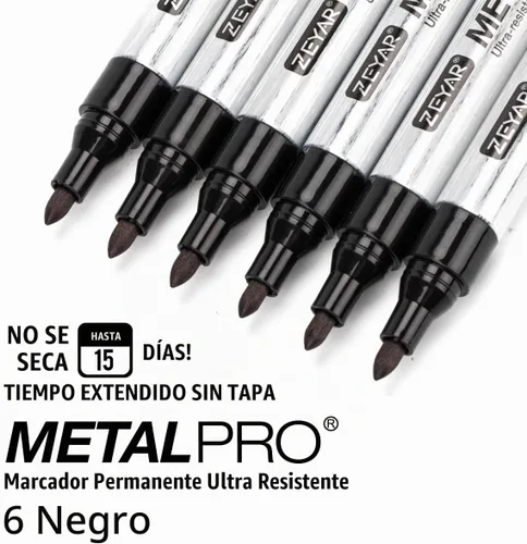 Vista 4 de ZEYAR Marcadores permanentes, punta de bala, barril de aluminio, impermeable y a prueba de manchas, tinta de secado rápido, ideal para plástico Negro