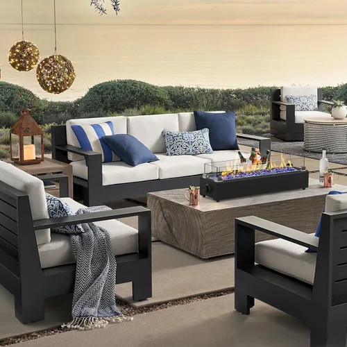 Vista 6 de Fogata de propano de mesa de 28 pulgadas, hoguera de mesa de 40,000 BTU para patio, cuenco de fuego rectangular portátil al aire libre con escudo