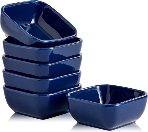Vista 10 de Juego de cuencos de cerámica de 6,3 onzas de porcelana pequeños pequeños platos cuadrados para salsa de soja, buenos para salsa de tomate, soja