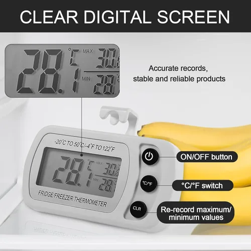 Vista 4 de Paquete de 4 termómetros para nevera, termómetro digital para refrigerador, termómetro digital impermeable para sala de congelador con pantalla LCD