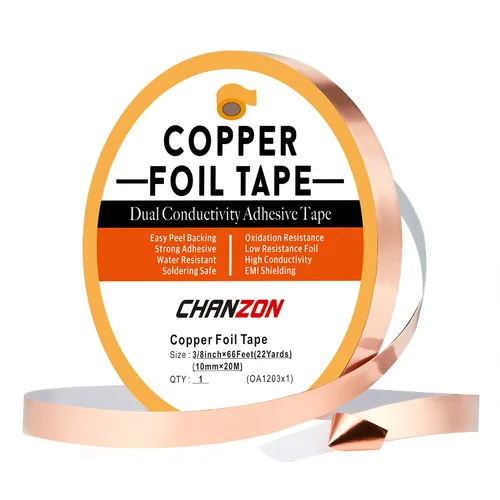 Vista 13 de CHANZON Cinta de lámina de cobre de 0.236 in 1/4 pulgadas x 66 pies, adhesivo conductor de doble cara para vidrieras, soldadura, electricidad