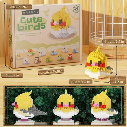 Vista 3 de Bibilock Cute Parrot - Juego de bloques de construcción de microbloques de construcción, 12 piezas de mini ladrillos de la serie de pájaros