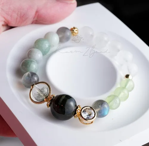 Vista 141 de Precious Gemstone Natural Crystal Healing Bracelet, Rutilated Quartz, Moonstone, Quartz Handmade Original Design Bracelet