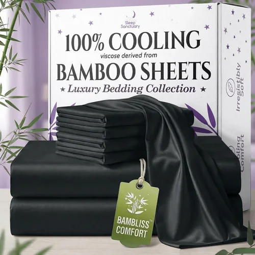Vista 14 de SLEEP SANCTUARY - Juego de sábanas 100% viscosa derivada de bambú tamaño individual 4 piezas – Sábanas de lujo BamBliss de enfriamiento
