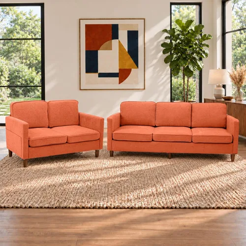 Vista 54 de Kingfun Juego de 2 sillas decorativas, sillas de sala de estar, sillón de lectura de mediados de siglo, felpilla con pie de madera maciza