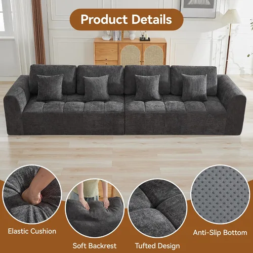 Vista 55 de Sofás seccionales modulares de 110 pulgadas para sala de estar, sofá seccional comprimido sin hueso, sofá de espuma viscoelástica tapizado de 3 Beige