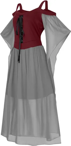 Vista 8 de Vestido punk gótico para mujer, vestido de fiesta de cosplay de Navidad, disfraz de Halloween, conjunto bohemio, vestido gótico de cintura alta
