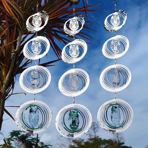 Vista 5 de DJUAN - Juego de 12 discos de miedo de búho y pájaro brillante para decoración de jardín al aire libre Stainless Steel Bird Reflectors, bird