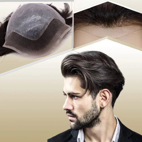 Vista 20 de Peluca de cabello humano europeo de repuesto para hombre, encaje suizo frontal, 0.003 in, piel fina, poliuretano, con bucle, 10 x 8 pulgadas