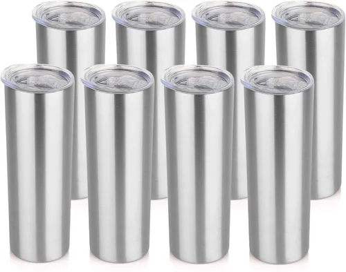 Vista 24 de HASLE OUTFITTERS Juego de vasos delgados de 20 onzas a granel, vasos delgados aislados de acero inoxidable con tapas, tazas de café reutilizables
