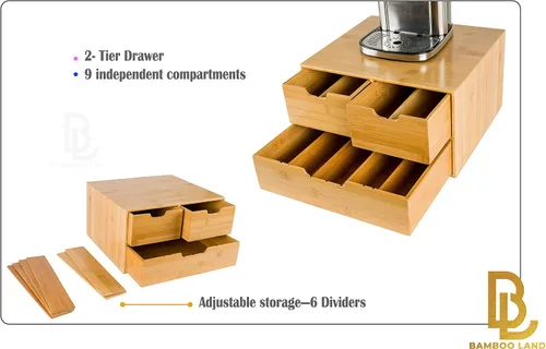 Vista 6 de Soporte extragrande de bambú para mostrador, cajón organizador de 2 niveles K-Cup