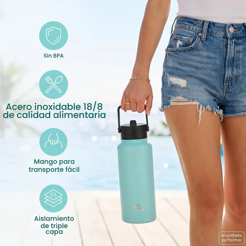 Vista 5 de Konokyo - Botella de agua aislada de acero inoxidable de 18 onzas con tapa con popote