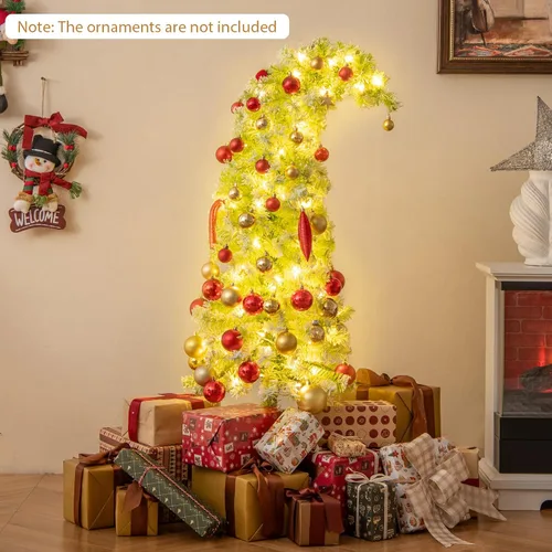 Vista 2 de HAPPYGRILL - Árbol de Navidad artificial de 5 pies con luces preiluminadas, con parte superior flexible, cubierto de copos de nieve, árbol