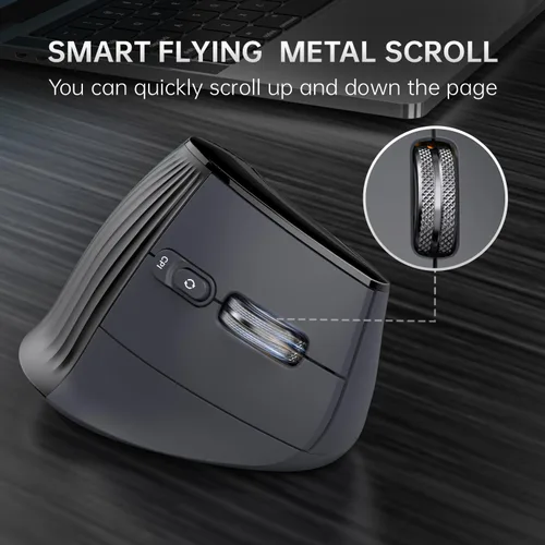 Vista 3 de Ratón vertical ergonómico inalámbrico, Bluetooth con desplazamiento ultrarrápido de 4800 DPI recargable, ratón óptico RGB de 2.4G con clics