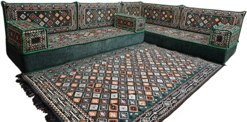 Vista 47 de arabicsofa Juego de asientos Jalsa en forma de L – Majlis árabe hecho a mano con almohadas de respaldo