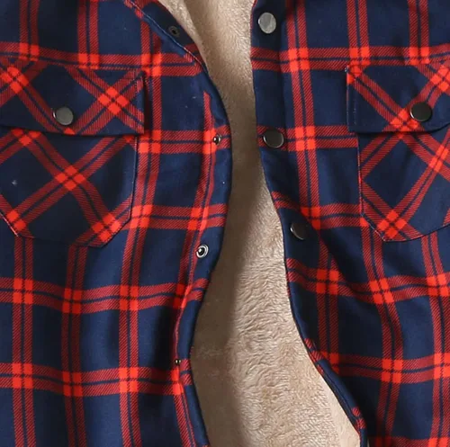 Vista 4 de Camisas casuales de franela de manga larga con botones y ajuste regular para hombre para otoño e invierno con forro polar