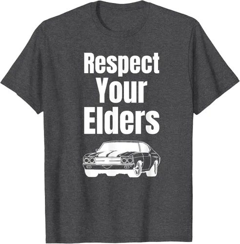 Vista 25 de Divertido regalo de auto para chicos – Respect Your Elders Classic Muscle Car Camiseta, Negro, S