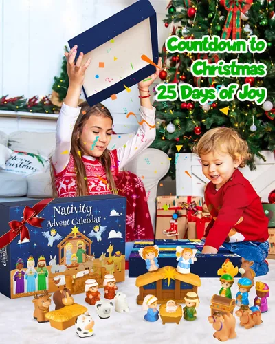 Vista 2 de Calendario de Adviento de Natividad 2025 para Niños, Juego de Natividad de Historia de Navidad Calendario de Adviento Cristiano para Niños Pequeños