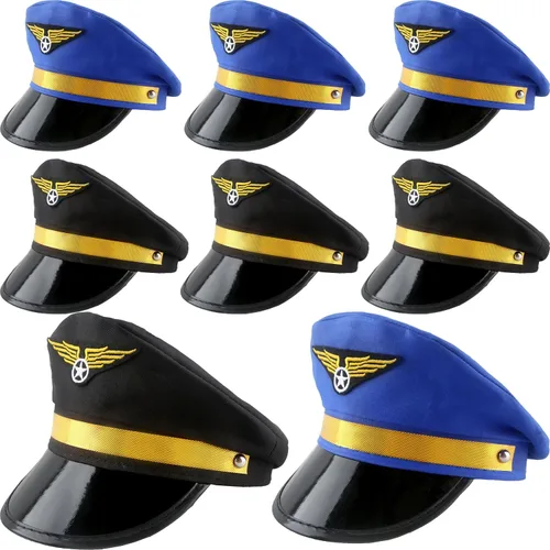 Vista 8 de Paquete de 8 sombreros de piloto para niños, sombrero de capitán de avión, sombrero de piloto de aerolínea para niños y niñas, accesorio