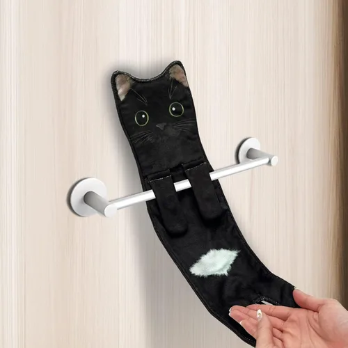 Vista 5 de Toallas de mano para baño y cocina, toallas decorativas para rostro con diseño de gato que se secan rápidamente y se cuelgan; regalos divertidos
