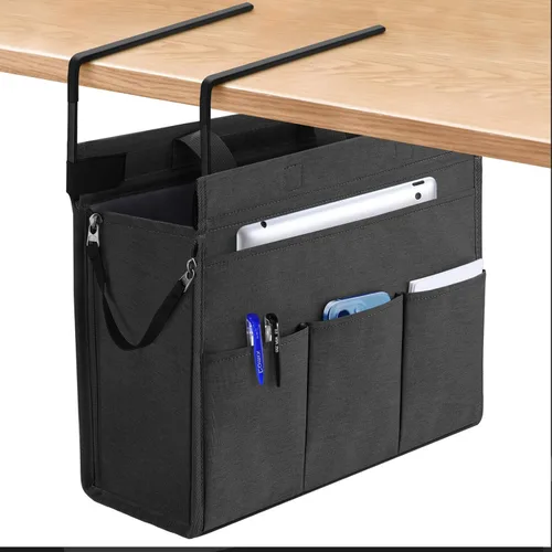 Vista 10 de MASTLU Bolsa de almacenamiento para colgar debajo del escritorio, organizador de escritorio, bolsa de almacenamiento lateral de oficina, compatible