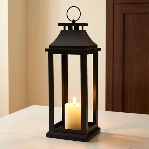 Vista 8 de Portavelas moderno de estilo rústico negro – Linterna decorativa de 18