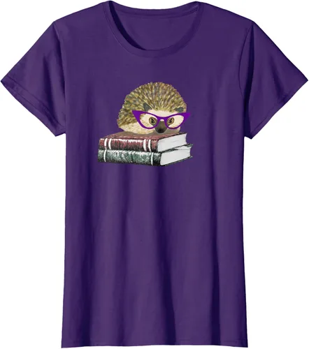Vista 10 de Adorable erizo libro NERD playera de manga corta, Marino Negro