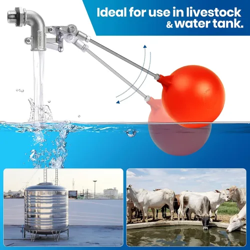 Vista 2 de Válvula de flotador de acero inoxidable de 1/2 pulgada – Control de nivel de agua automático de acero inoxidable 304 de servicio pesado, brazo