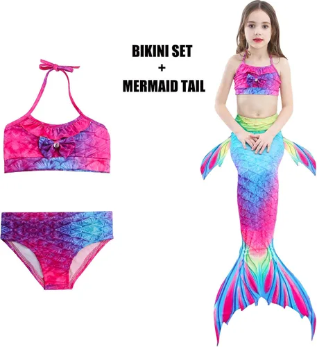 Vista 3 de GMIFUN 4PCS Girls Swimsuit Mermaid Tails Kids for Swimming Princess Costume Bikini Swimmabl Toddler Bathing Suit 3Y-12Y