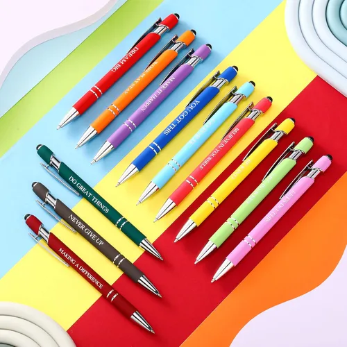 Vista 6 de Zonon 12 piezas de bolígrafos inspiradores a granel, divertidos bolígrafos de bola con punta estilo lápiz táctil, regalos motivacionales para el Día