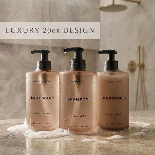 Vista 3 de Elegante dispensador de champú y acondicionador, juego de botellas de 3-20 Marrón