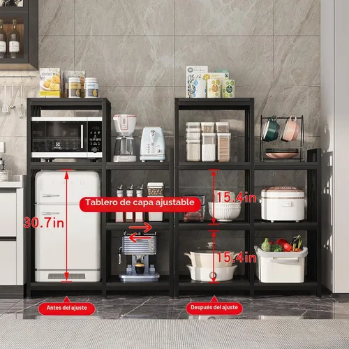 Vista 3 de Soporte para microondas de 6 niveles, estante independiente para hornear de cocina, estante de altura ajustable, estante para especias, mini nevera
