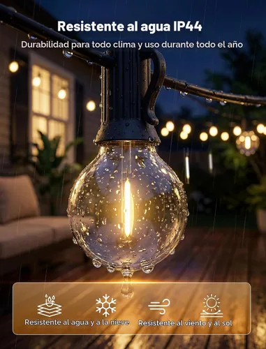 Vista 3 de Abeja - Cadena de luces para exteriores, de 25 pies con bombillas LED G40 tipo globo con 27 bombillas de plástico Edison (2 de repuesto), luces