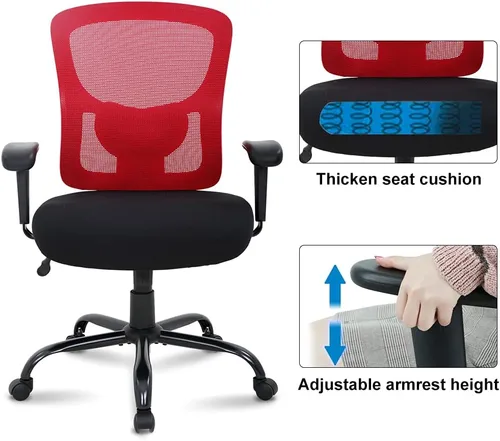 Vista 5 de Silla de oficina grande y alta, silla de computadora resistente de 400 libras con soporte lumbar, sillas ergonómicas de malla giratoria de respaldo