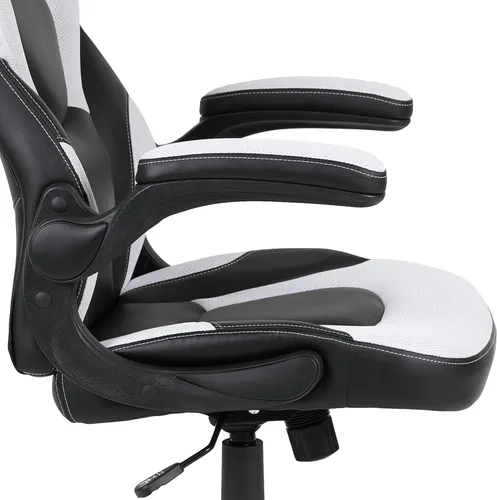 Vista 7 de Flash Furniture Juego de escritorio para juegos negro y silla de carreras blanco/negro con soporte para tazas, gancho para auriculares y soporte