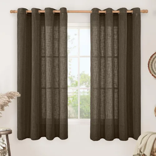 Vista 166 de LAMIT Cortinas de lino marrón caramelo para sala de estar, 84 pulgadas, de lino sintético, texturizado, filtrante de luz, paneles de privacidad