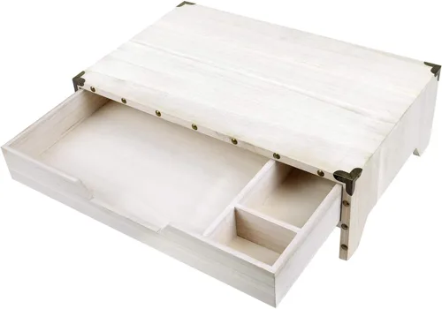 Vista 5 de Ikee Design Soporte de madera para monitor de 2 niveles con cajón, soportes de escritorio de madera Soporte ergonómico para monitor: eleva tu