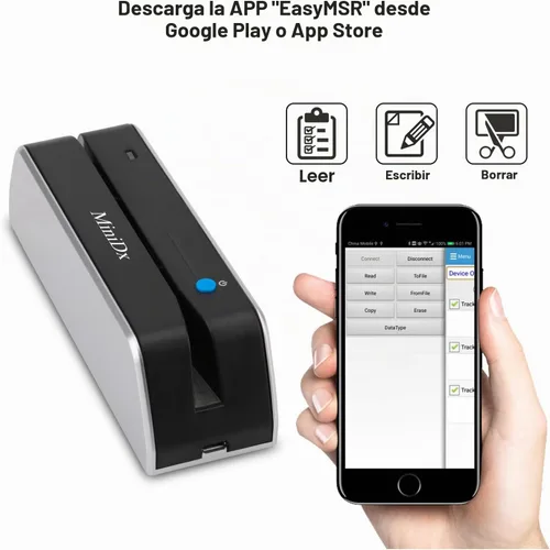 Vista 6 de MSR X6 Bluetooth lector de tarjetas de deslizamiento magnético escritor codificador 3-Track MSRX6BT para móvil/tabletas/PC