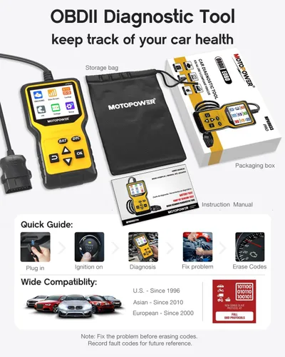 Vista 5 de MOTOPOWER MP69033 Pro OBD2 Escáner Lector de Código, Herramienta de Diagnóstico de Luz de Falla del Motor con Probador de Batería