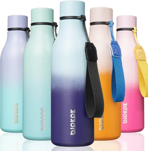 Vista 62 de BJPKPK Botellas de agua aisladas, botella de agua de metal de acero inoxidable de 12 onzas con correa, sin BPA a prueba de fugas, jarras, tazas