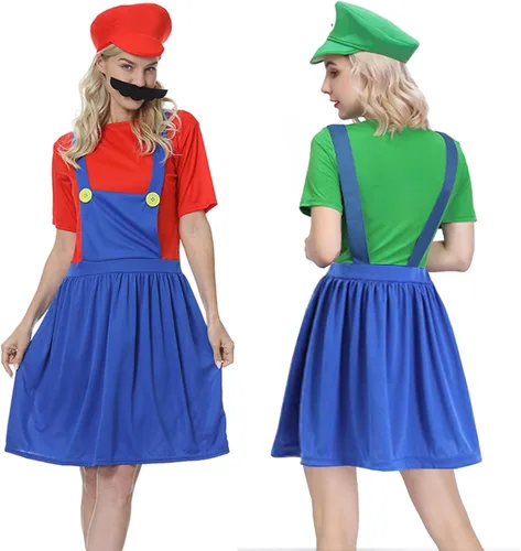 Vista 2 de VISVIC Super Costume Brothers - Disfraz de cosplay con sombrero de bigote para hombres, mujeres, adultos, niños y adolescentes