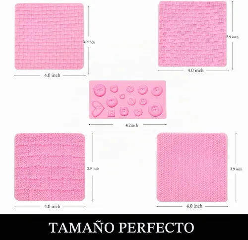 Vista 2 de Fondant - Moldes de silicona para chocolate, para tejer con botón (5 unidades), diseño de suéter con textura de impresión de punto para baby shower
