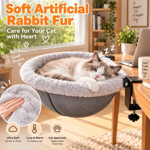 Vista 5 de Cama colgante para gatos, camas de escritorio para gatos con abrazaderas