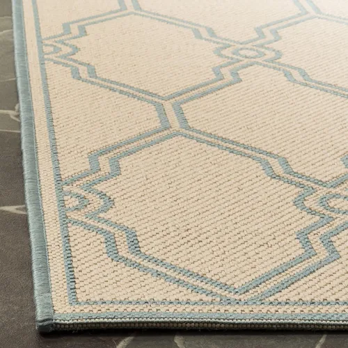Vista 4 de SAFAVIEH Alfombra lavable para exteriores Linden Collection – Alfombra de pasillo de 2.2 x 8 pies, color crema y aguamarina, no desprende pelusa