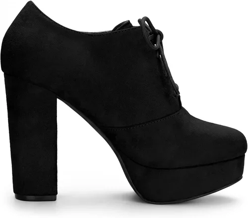 Vista 7 de Allegra K Botines con cordones de tacón grueso y plataforma para mujer