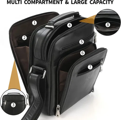 Vista 3 de Ringsun Bolso pequeño de cuero para hombre, bolso de cuero para hombre, bolso de mensajero para hombre, bolso cruzado con cremallera