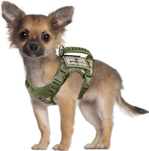 Vista 14 de Arnés táctico de entrenamiento para perros, chaleco de trabajo al aire libre, ajustable, militar, Molle, arnés con mango de goma (XS (paquete de 1)